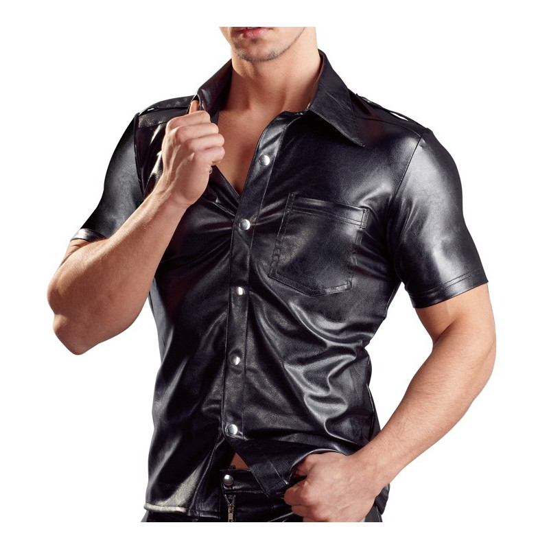 Svenjoyment Chemise LEO imitation Cuir Noir